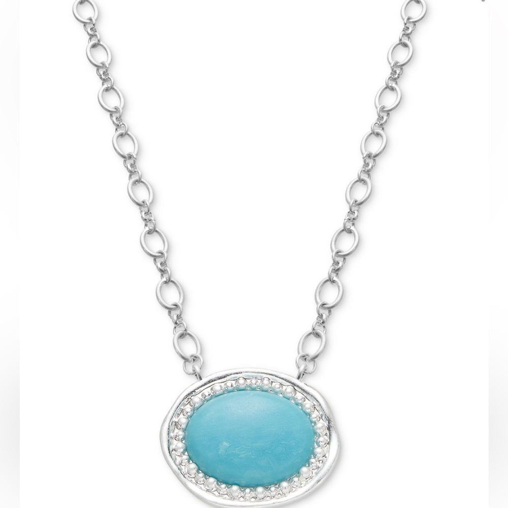 style and co Framed Oval Stone Pendant Necklace 17" + 3" extender